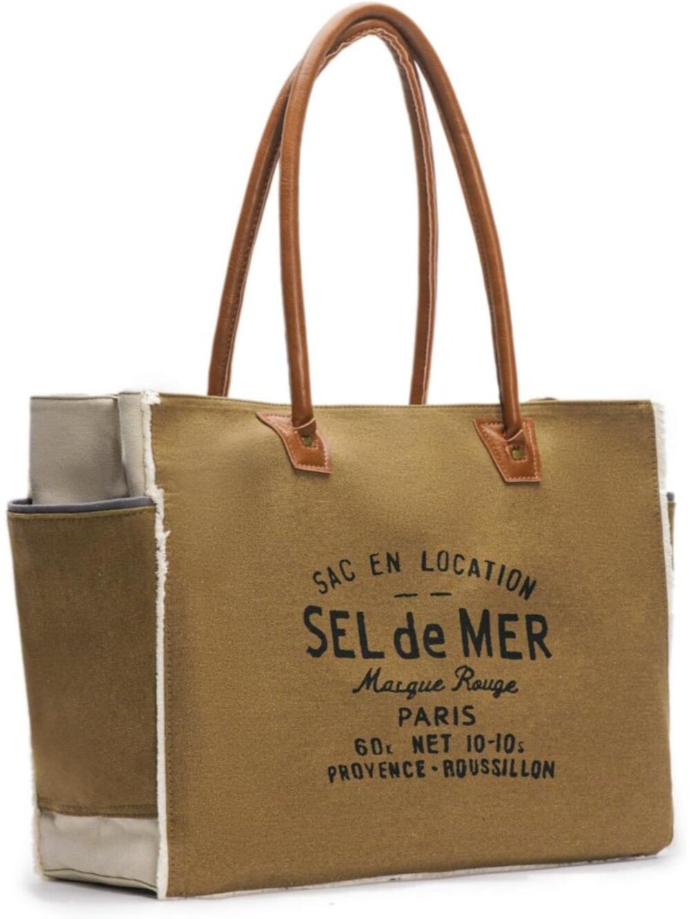 Sel De Mer Canvas HandBag Upcycled Canvas Leather Tote Bag